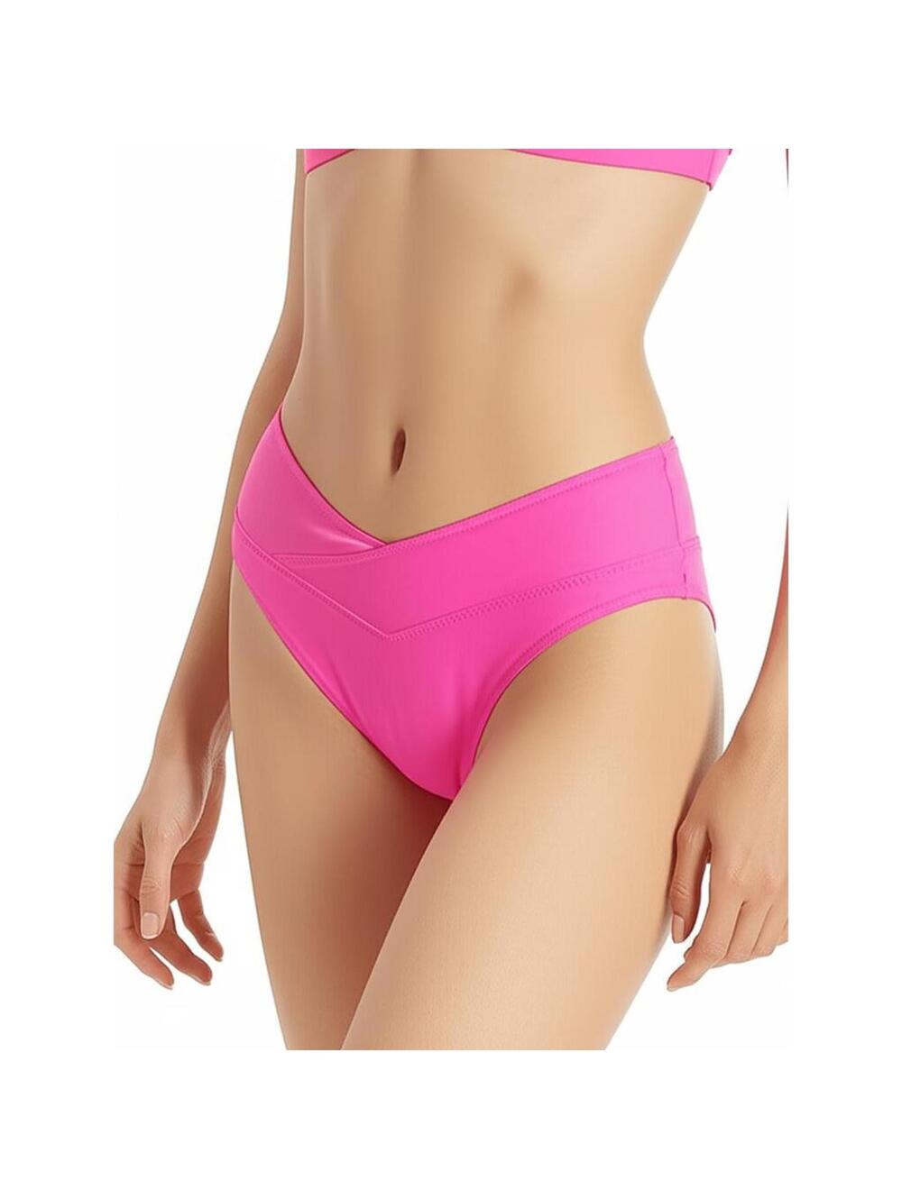 NWT Fabletics Womens M Hot Pink High Waisted V Cut Swim Bottom Zig Zag